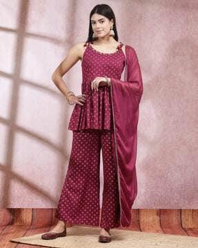 women floral print a-line kurta with palazzos & dupatta