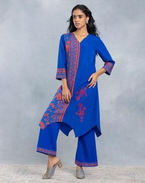 women floral print a-line kurta with palazzos