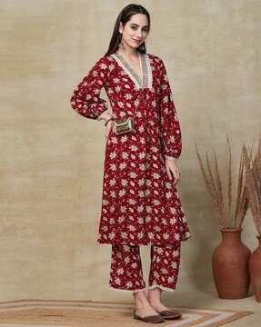 women floral print a-line kurta with palazzos