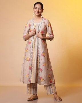 women floral print a-line kurta with palazzos