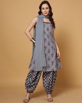 women floral print a-line kurta with pants & dupatta