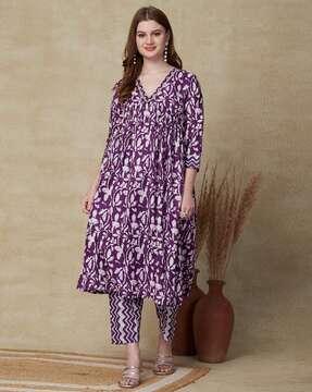 women floral print a-line kurta with pants