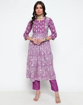 women floral print a-line kurta with pants