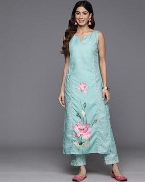 women floral print a-line kurta with pants