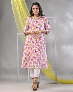 women floral print a-line kurta with pants