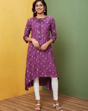 women floral print a-line kurta with tassels