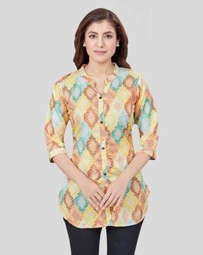 women floral print a-line kurti with mandarin collar