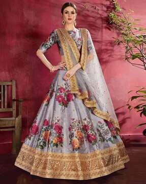 women floral print a-line lehenga choli set with dupatta