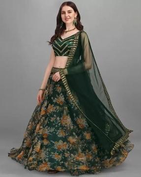 women floral print a-line lehenga choli set with dupatta