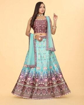 women floral print a-line lehenga choli set