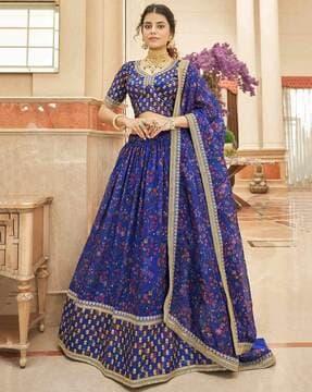 women floral print a-line lehenga choli set