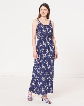 women floral print a-line maxi dress