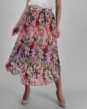 women floral print a-line skirt with elasticated waistband