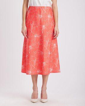 women floral print a-line skirt with insert pocket