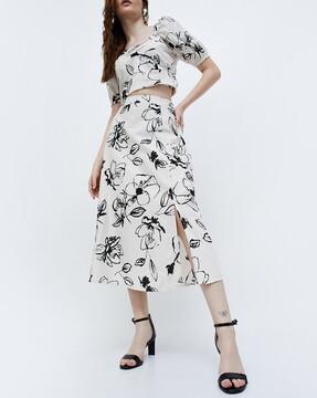 women floral print a-line skirt