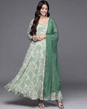 women floral print anarkali kurta & dupatta set