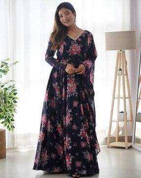 women floral print anarkali kurta & dupatta