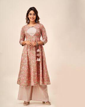 women floral print anarkali kurta & palazzos set