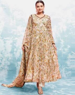 women floral print anarkali kurta & pants with dupatta