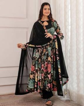 women floral print anarkali kurta & pants with dupatta