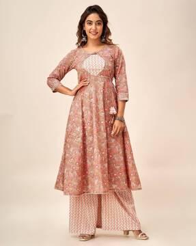 women floral print anarkali kurta pants set