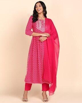 women floral print anarkali kurta set with dupatta