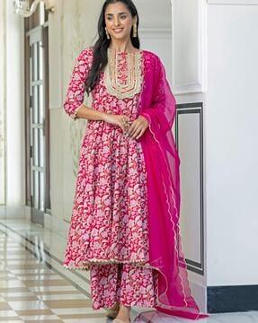 women floral print anarkali kurta set with dupatta