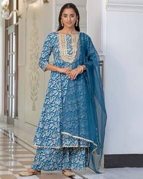 women floral print anarkali kurta set with dupatta