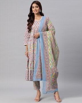 women floral print anarkali kurta set with dupatta