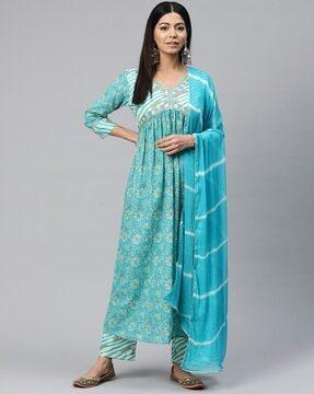 women floral print anarkali kurta set with dupatta