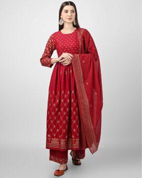 women floral print anarkali kurta set with dupatta