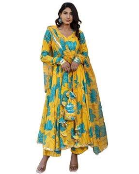 women floral print anarkali kurta set with dupatta