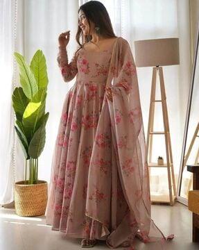 women floral print anarkali kurta set