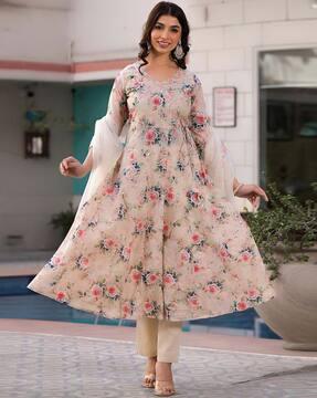 women floral print anarkali kurta set