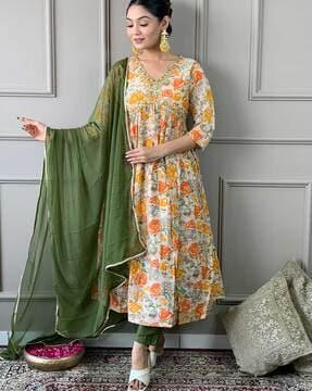 women floral print anarkali kurta set