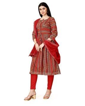 women floral print anarkali kurta suit set