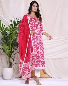 women floral print anarkali kurta suit set