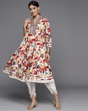 women floral print anarkali kurta with dhoti pants