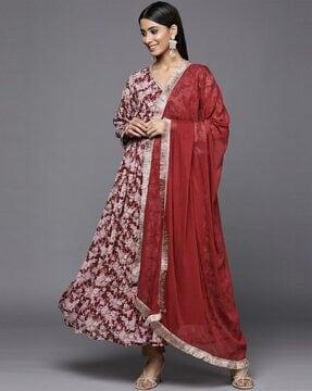 women floral print anarkali kurta with dupatta