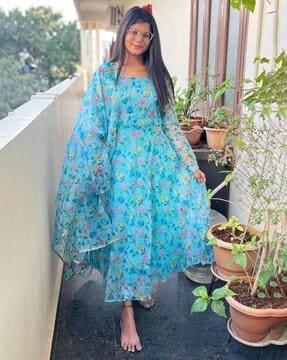 women floral print anarkali kurta with dupatta