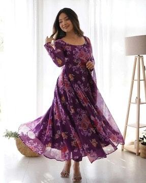 women floral print anarkali kurta with dupatta