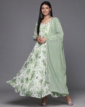 women floral print anarkali kurta with dupatta