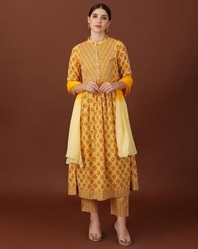 women floral print anarkali kurta with palazzos & dupatta