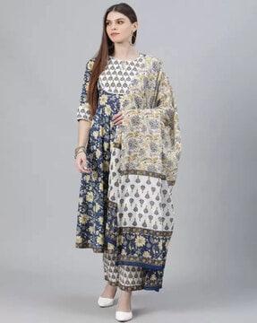 women floral print anarkali kurta with palazzos & dupatta