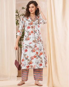 women floral print anarkali kurta with palazzos