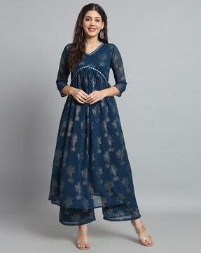 women floral print anarkali kurta with palazzos