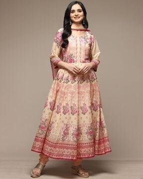 women floral print anarkali kurta with pants & dupatta