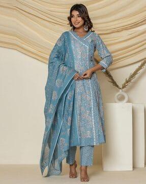 women floral print angrakha kurta set