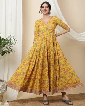 women floral print angrakha kurta