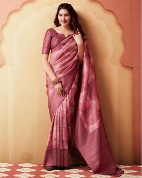 women floral print art silk saree with tassels